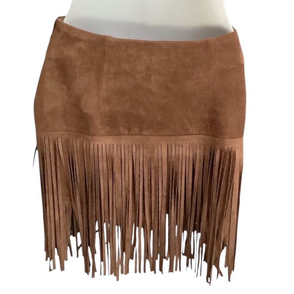 Fornia Women's Faux Suede Fringe Mini Skirt - Picture 2 of 6